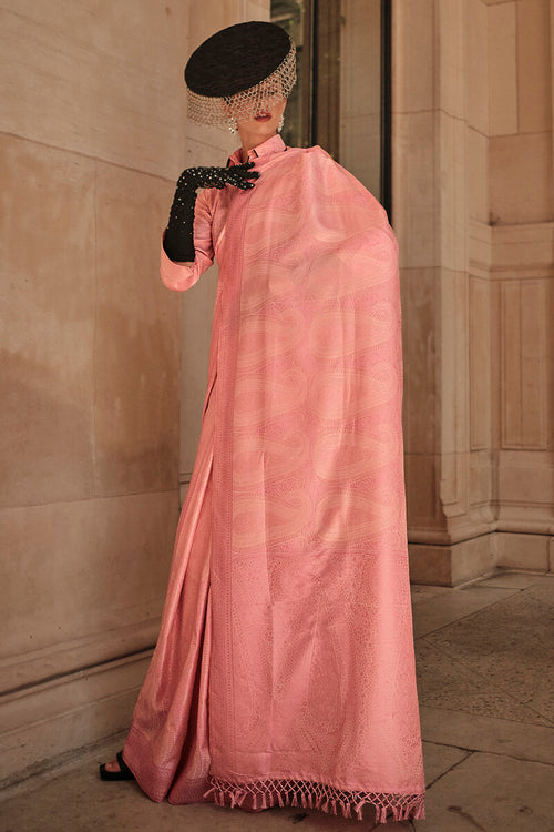 Load image into Gallery viewer, Fancifull Peach Kanjivaram Silk Saree With Ideal Blouse Piece
