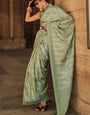 Chatoyant Green Kanjivaram Silk Saree With Eloquence Blouse Piece