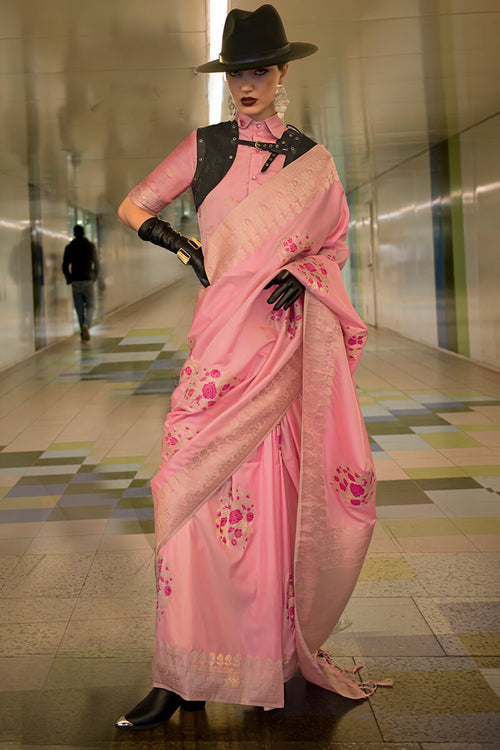 Load image into Gallery viewer, Tantalizing Pink Soft Banarasi Silk Saree With Eclat Blouse Piece
