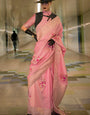 Tantalizing Pink Soft Banarasi Silk Saree With Eclat Blouse Piece