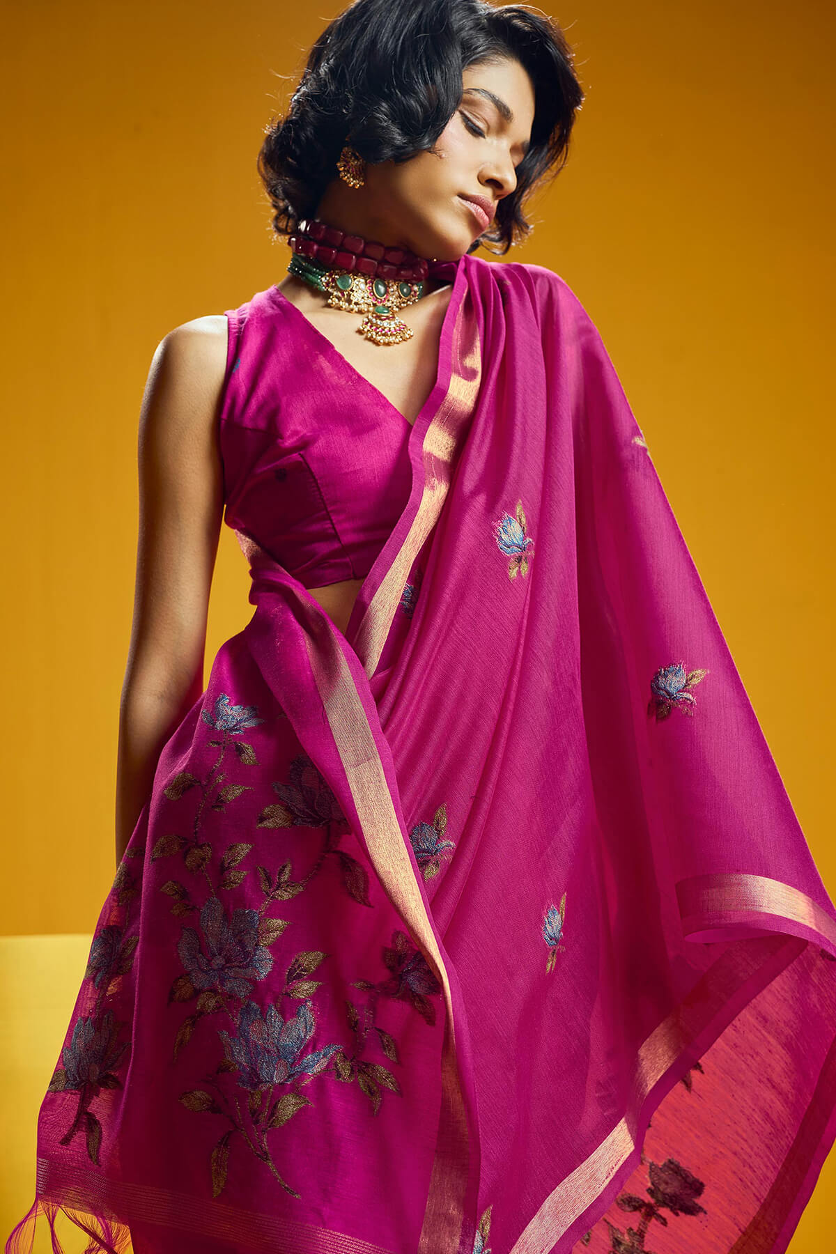 Dalliance Dark Pink Pure Munga Cotton Saree With Scintilla Blouse Piece