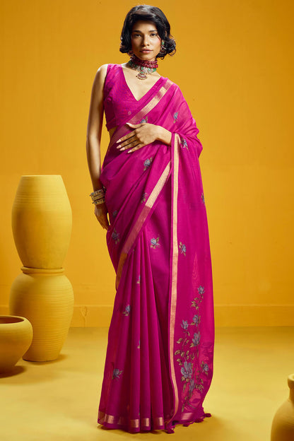 Dalliance Dark Pink Pure Munga Cotton Saree With Scintilla Blouse Piece