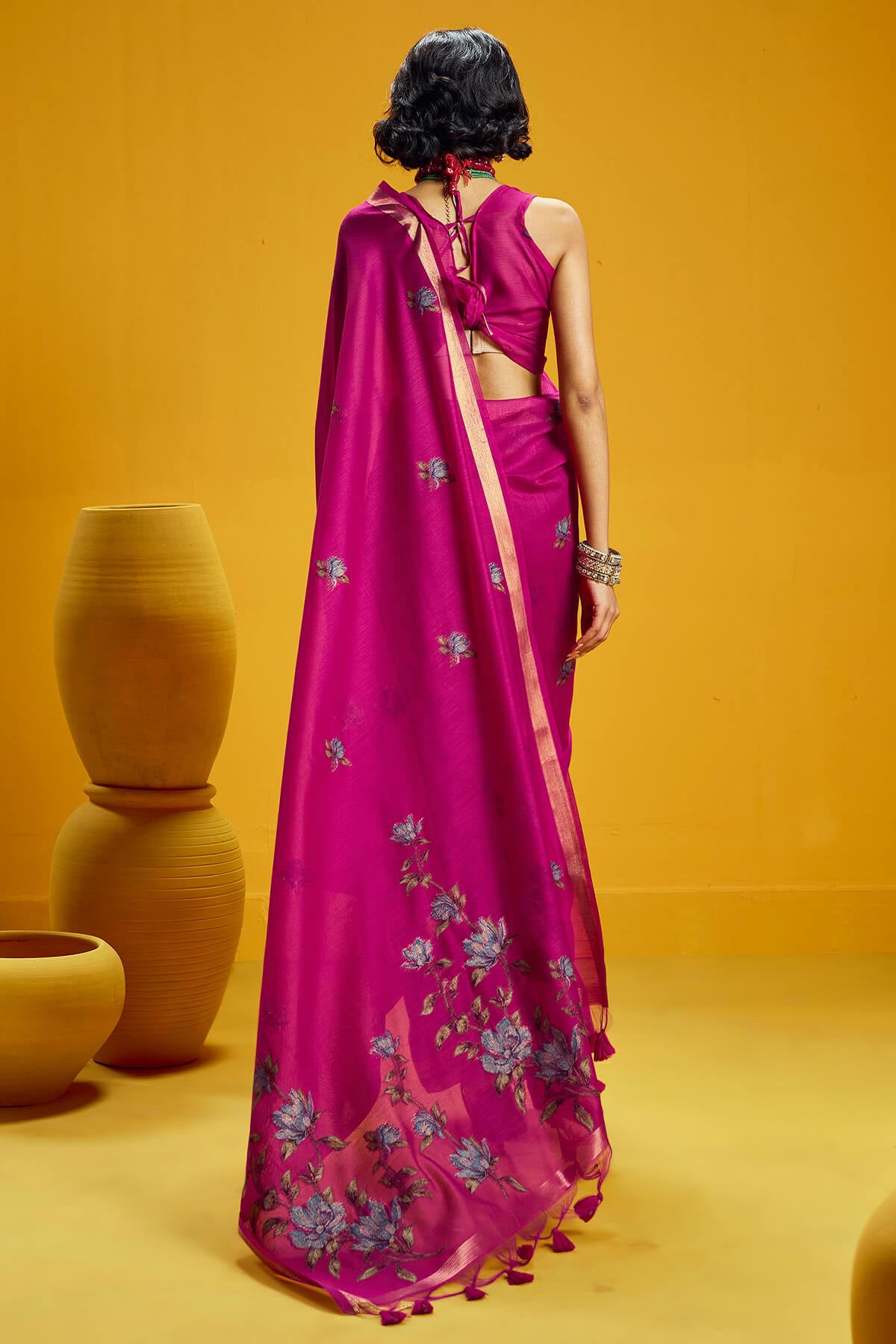 Dalliance Dark Pink Pure Munga Cotton Saree With Scintilla Blouse Piece