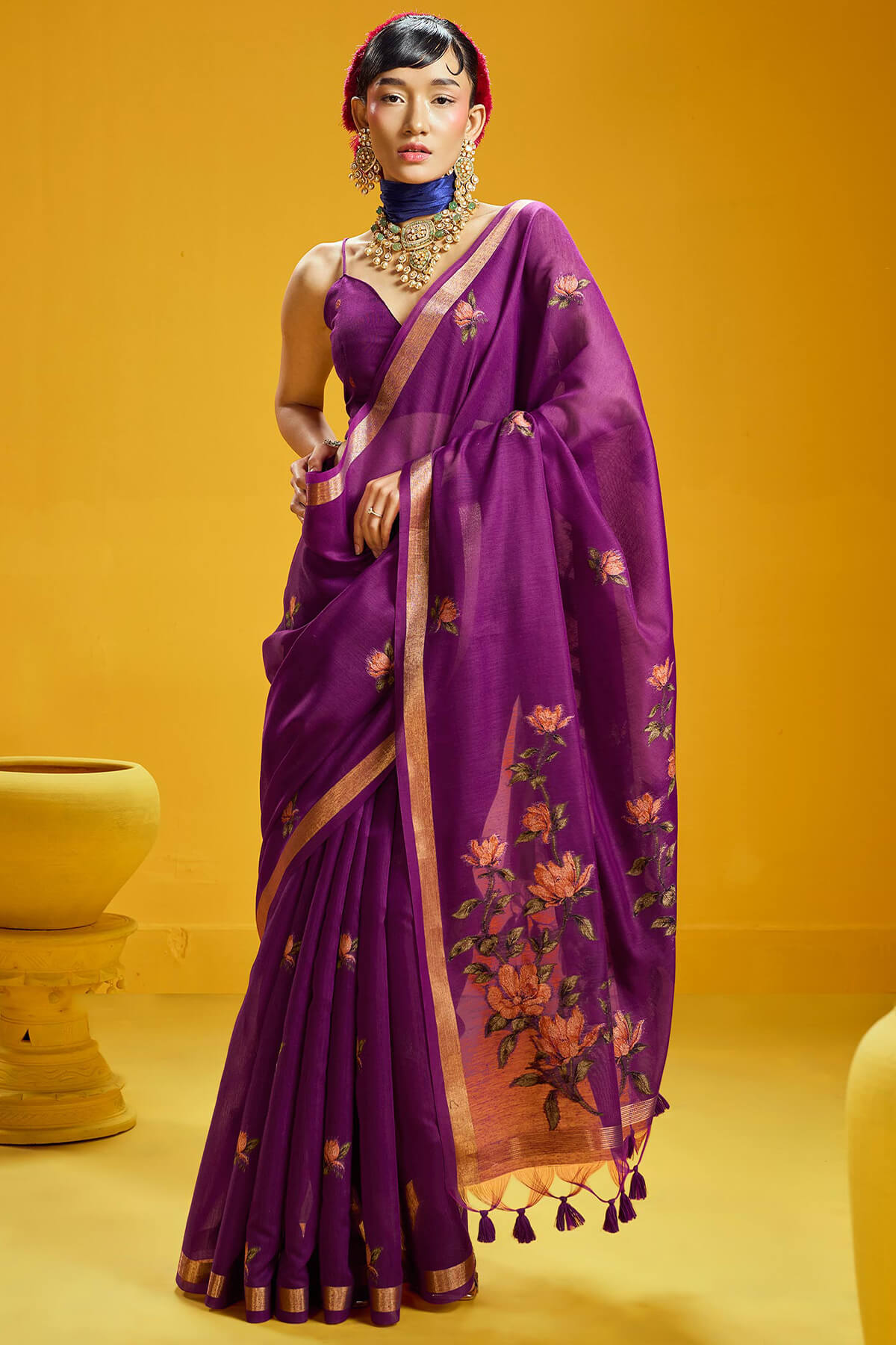 Diaphanous Purple Pure Munga Cotton Saree With Radiant Blouse Piece
