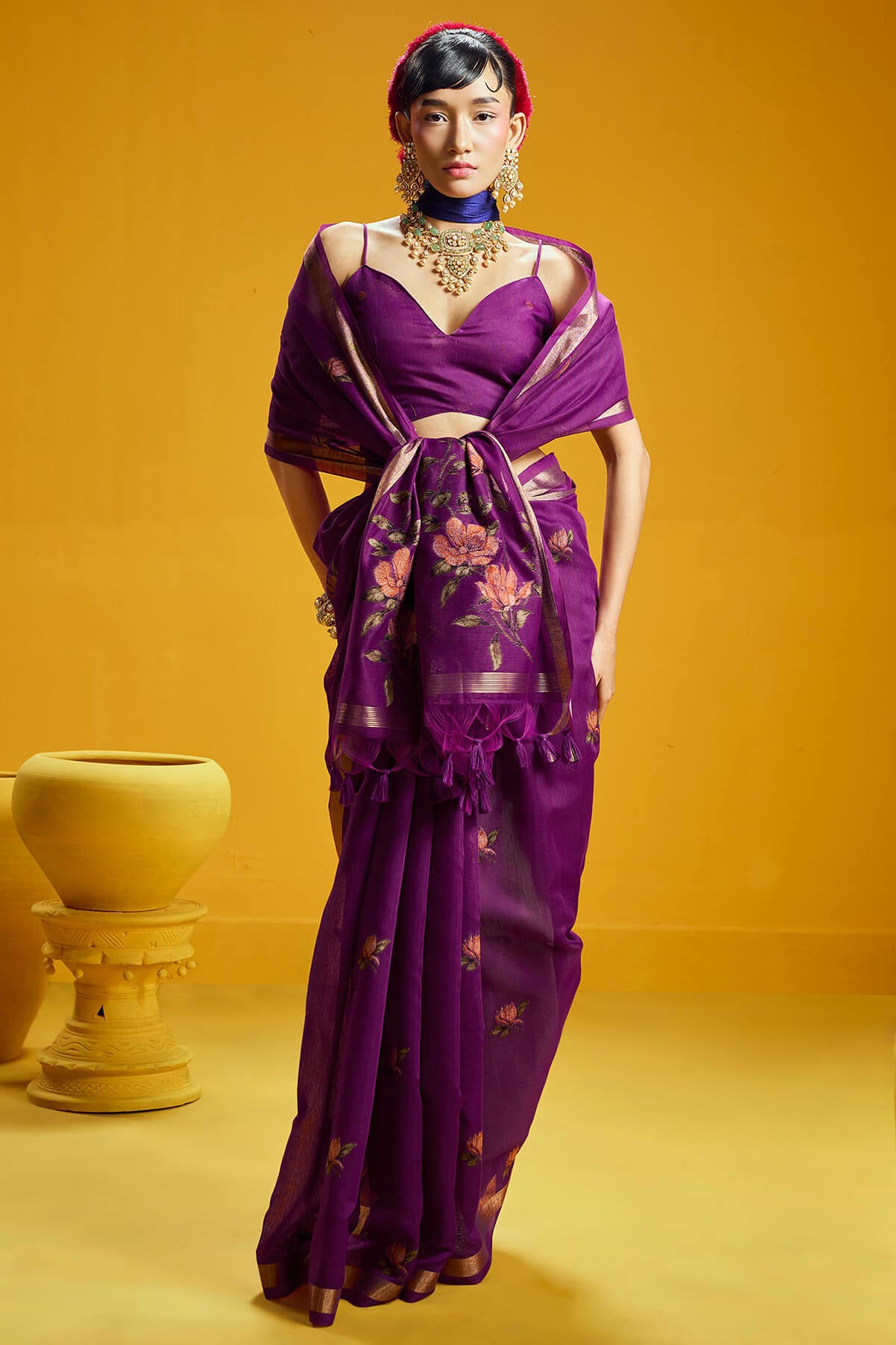 Diaphanous Purple Pure Munga Cotton Saree With Radiant Blouse Piece