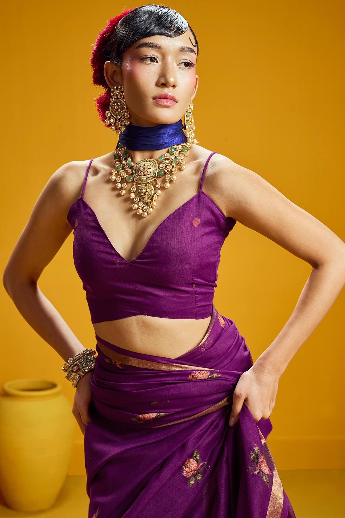 Diaphanous Purple Pure Munga Cotton Saree With Radiant Blouse Piece