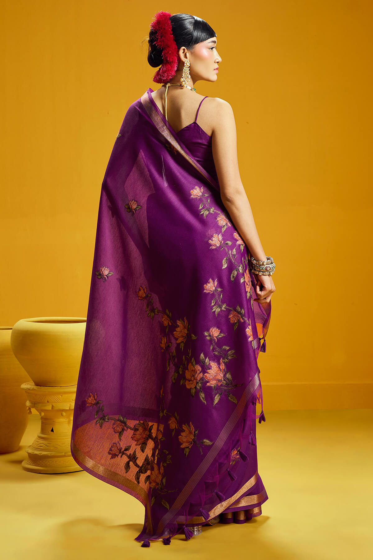 Diaphanous Purple Pure Munga Cotton Saree With Radiant Blouse Piece