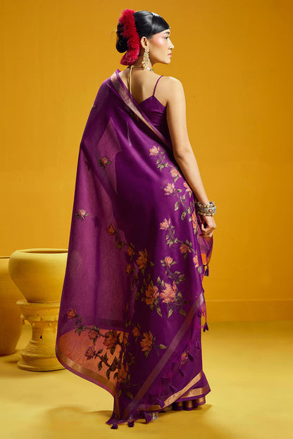 Diaphanous Purple Pure Munga Cotton Saree With Radiant Blouse Piece