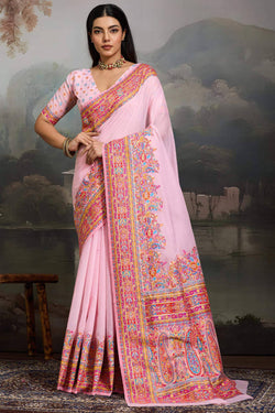 Twirling Pink Pashmina saree With Glamorous Blouse Piece