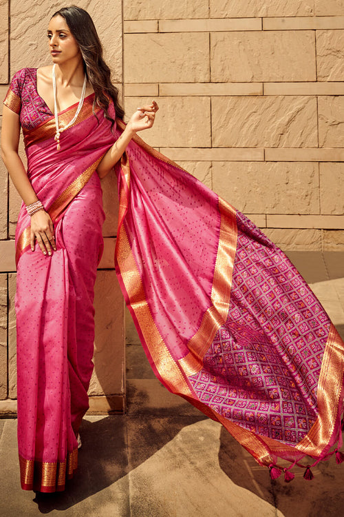 Load image into Gallery viewer, Imaginative Pink Patola Silk Saree with Imaginative Blouse Piece
