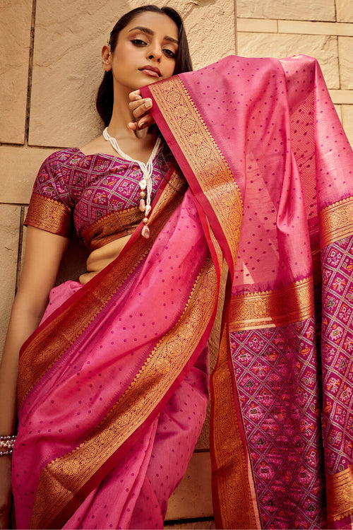 Load image into Gallery viewer, Imaginative Pink Patola Silk Saree with Imaginative Blouse Piece
