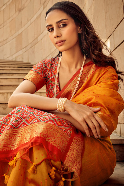 Load image into Gallery viewer, Staggering Orange Patola Silk Saree with Redolent Blouse Piece
