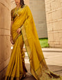 Twirling Mustard Patola Silk Saree with Glorious Blouse Piece