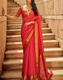 Breathtaking Red Patola Silk Saree with Intricate Blouse Piece