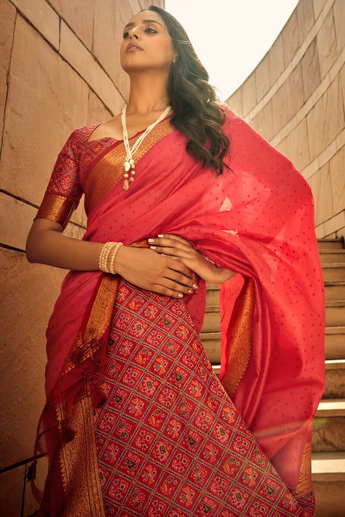 Load image into Gallery viewer, Breathtaking Red Patola Silk Saree with Intricate Blouse Piece
