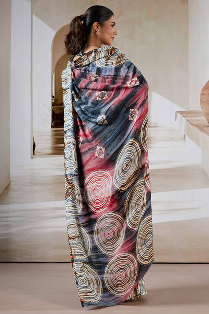 Attractive Grey Digital Printed Satin Silk Saree With Deserving Blouse Piece