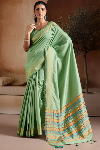 Inspiring Green Soft Banarasi Bhagalpuri Silk Saree With Capricious Blouse Piece