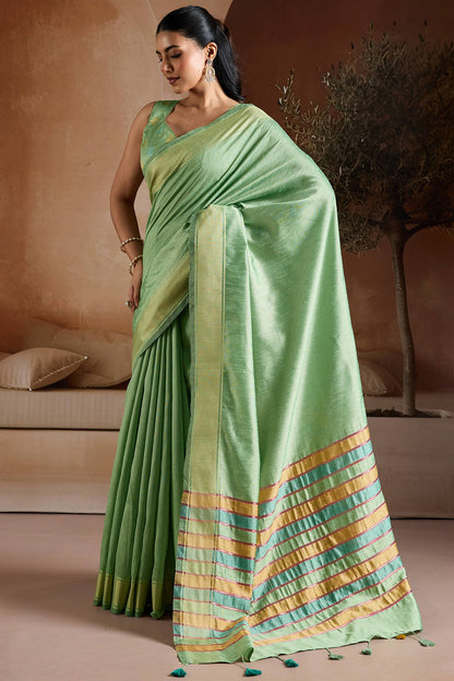 Inspiring Green Soft Banarasi Bhagalpuri Silk Saree With Capricious Blouse Piece