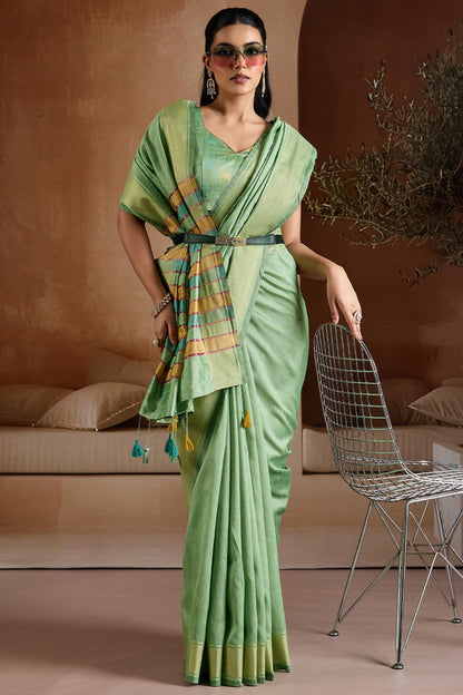 Inspiring Green Soft Banarasi Bhagalpuri Silk Saree With Capricious Blouse Piece