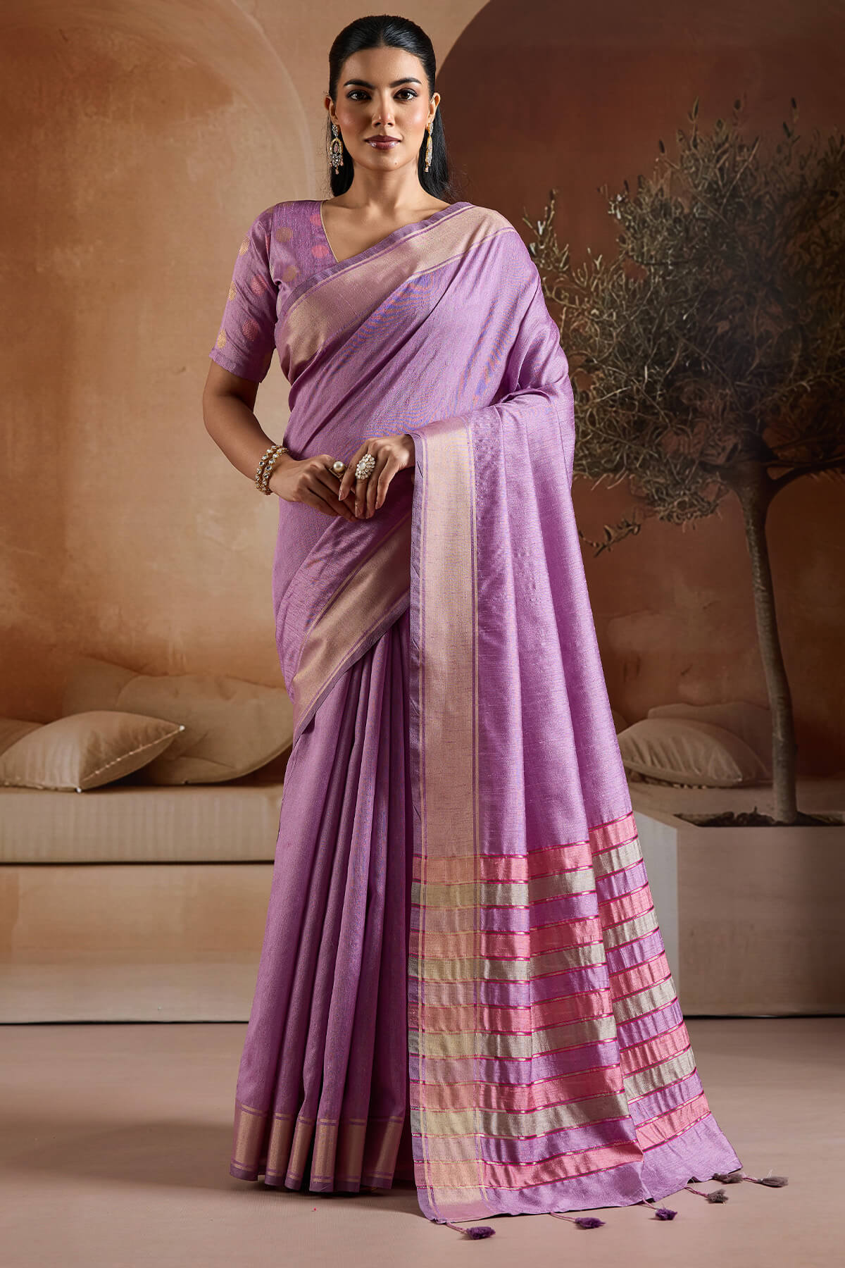 Sensational Lavender Soft Banarasi Bhagalpuri Silk Saree With Enchanting Blouse Piece