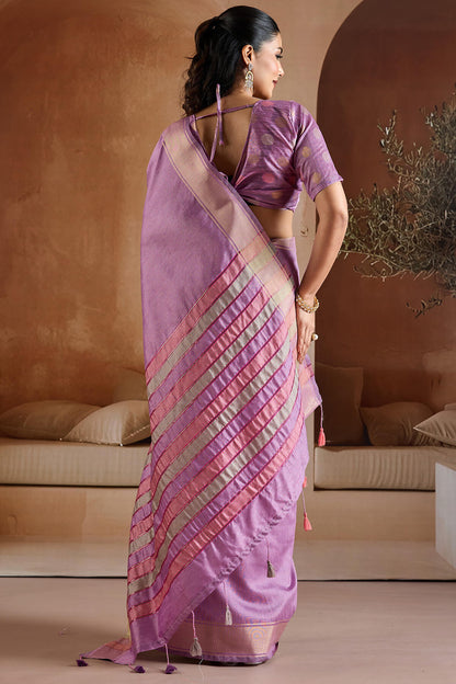 Sensational Lavender Soft Banarasi Bhagalpuri Silk Saree With Enchanting Blouse Piece