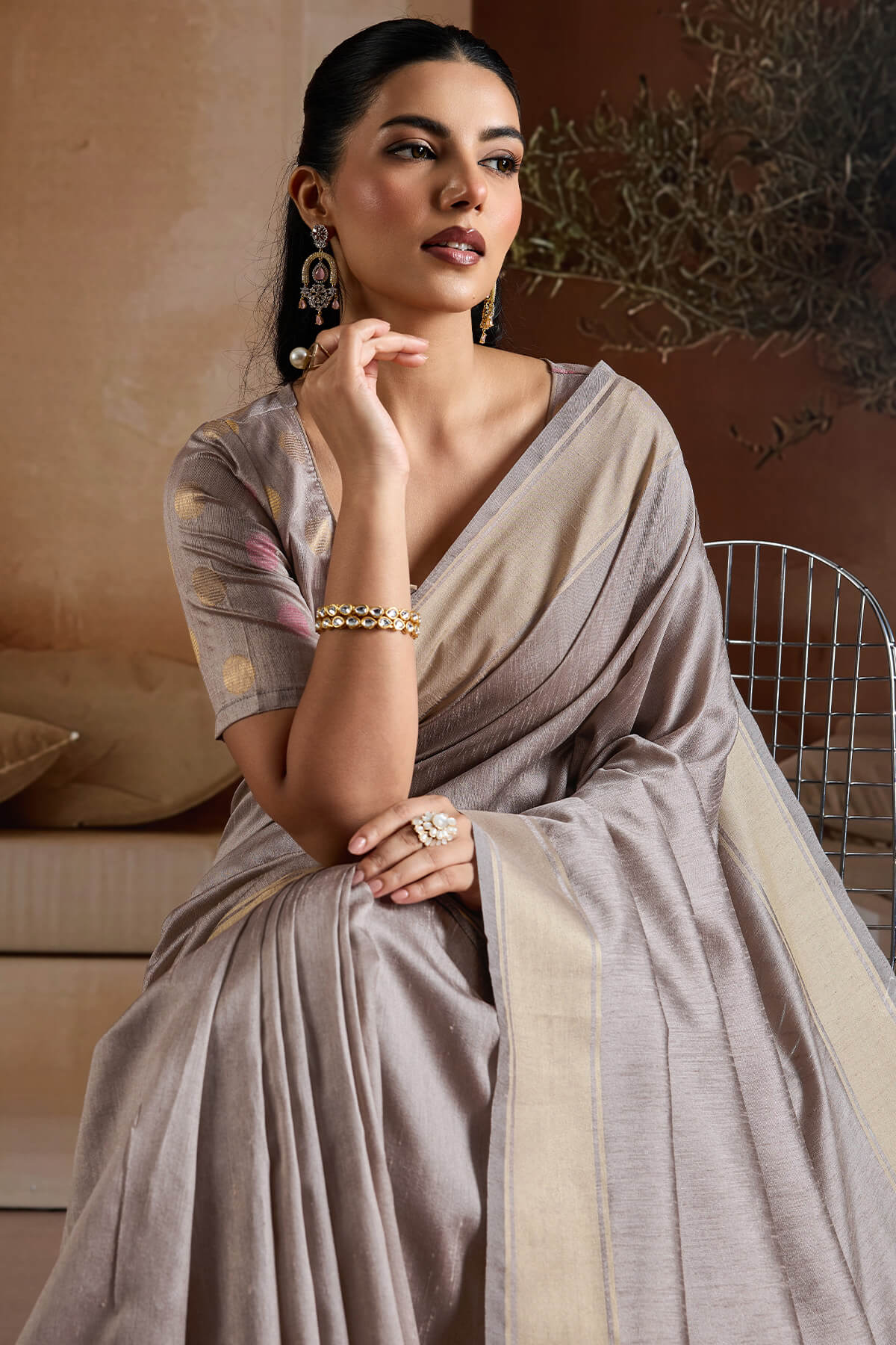 Most Flattering Grey Soft Banarasi Bhagalpuri Silk Saree With Charismatic Blouse Piece