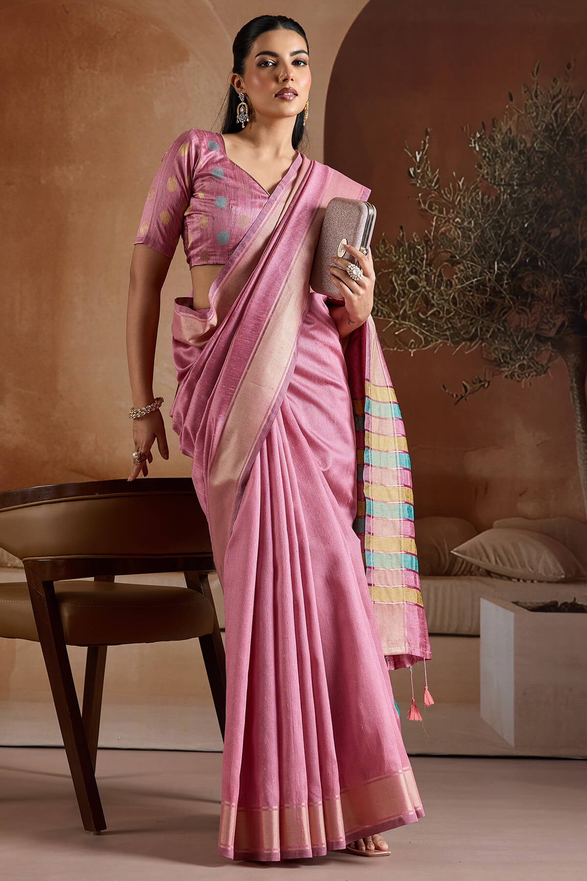 Angelic Pink Soft Banarasi Bhagalpuri Silk Saree With Sumptuous Blouse Piece