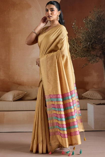 Energetic Yellow Soft Banarasi Bhagalpuri Silk Saree With Moiety Blouse Piece