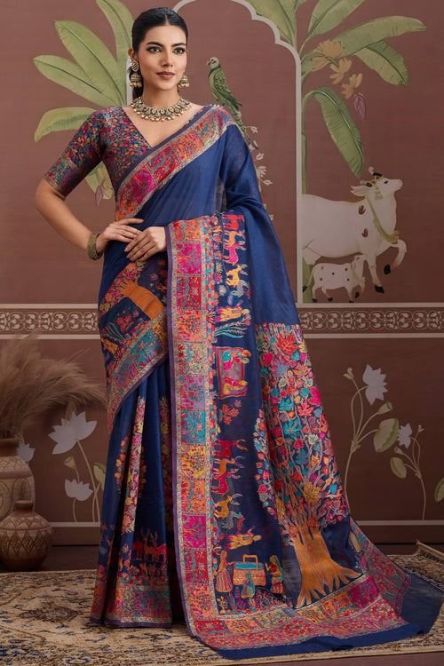 Load image into Gallery viewer, Desuetude Navy Blue Pashmina saree With Majestic Blouse Piece
