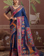 Desuetude Navy Blue Pashmina saree With Majestic Blouse Piece