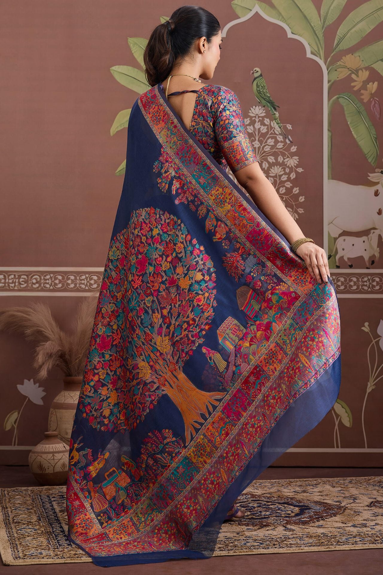 Desuetude Navy Blue Pashmina saree With Majestic Blouse Piece