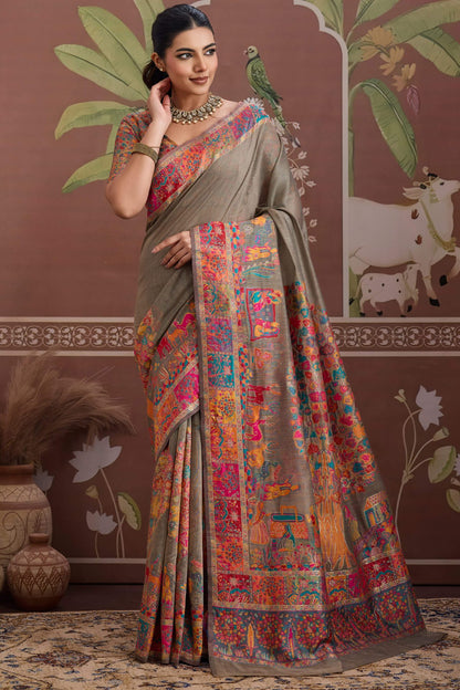 Gossamer Grey Pashmina saree With Quintessential Blouse Piece