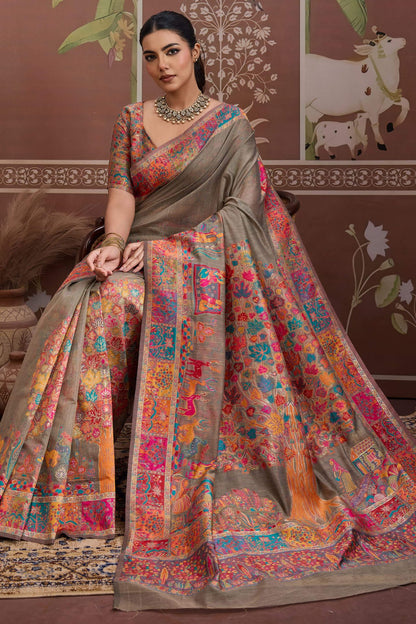 Gossamer Grey Pashmina saree With Quintessential Blouse Piece
