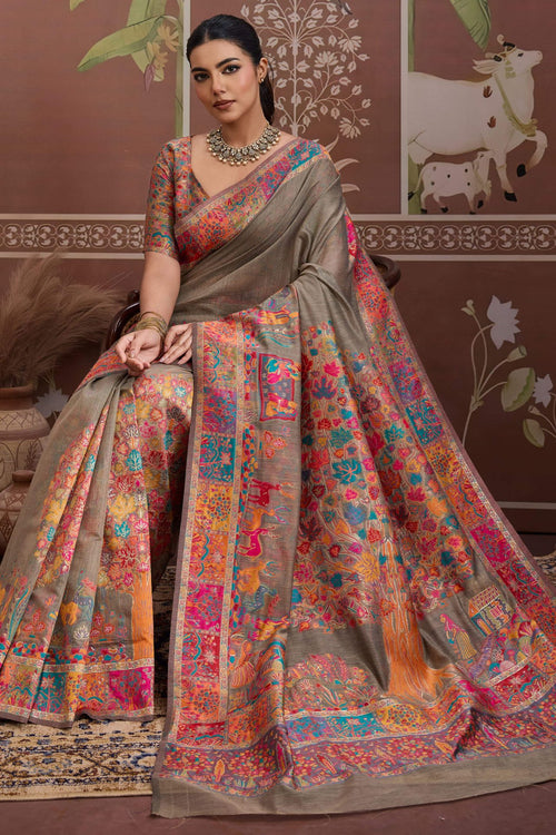 Load image into Gallery viewer, Gossamer Grey Pashmina saree With Quintessential Blouse Piece
