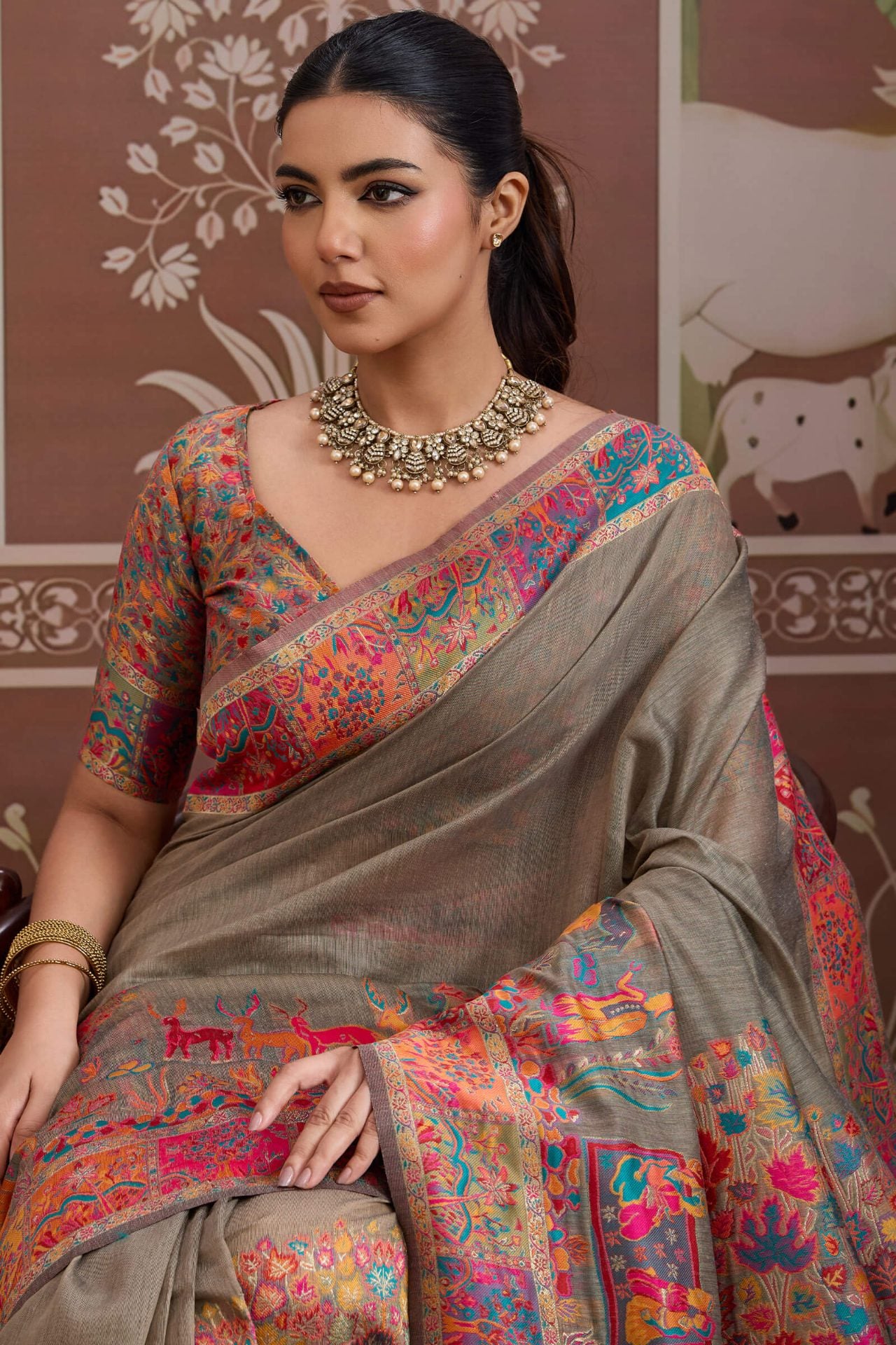 Gossamer Grey Pashmina saree With Quintessential Blouse Piece