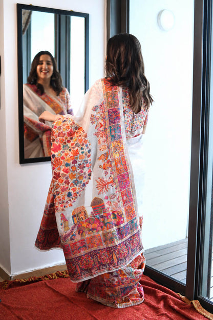 Suhani Popli in Off-White Pashmina Silk Saree