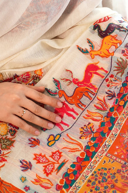 Suhani Popli in Off-White Pashmina Silk Saree