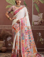 Admirable Off White Pashmina saree With Appealing Blouse Piece