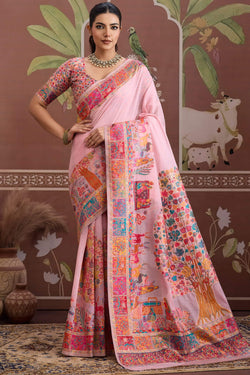 Transcendent Pink Pashmina saree With Flamboyant Blouse Piece