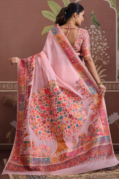 Transcendent Pink Pashmina saree With Flamboyant Blouse Piece