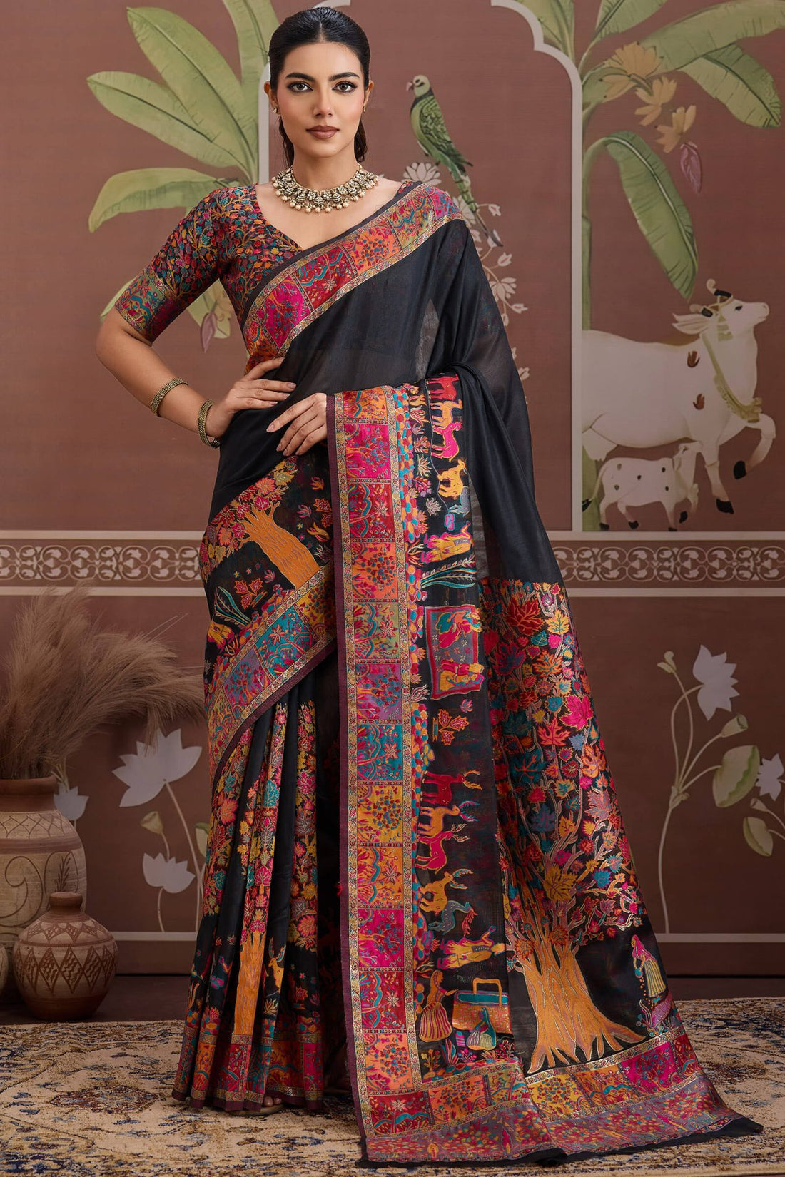 Designer Black Pashmina saree With Enticing Blouse Piece