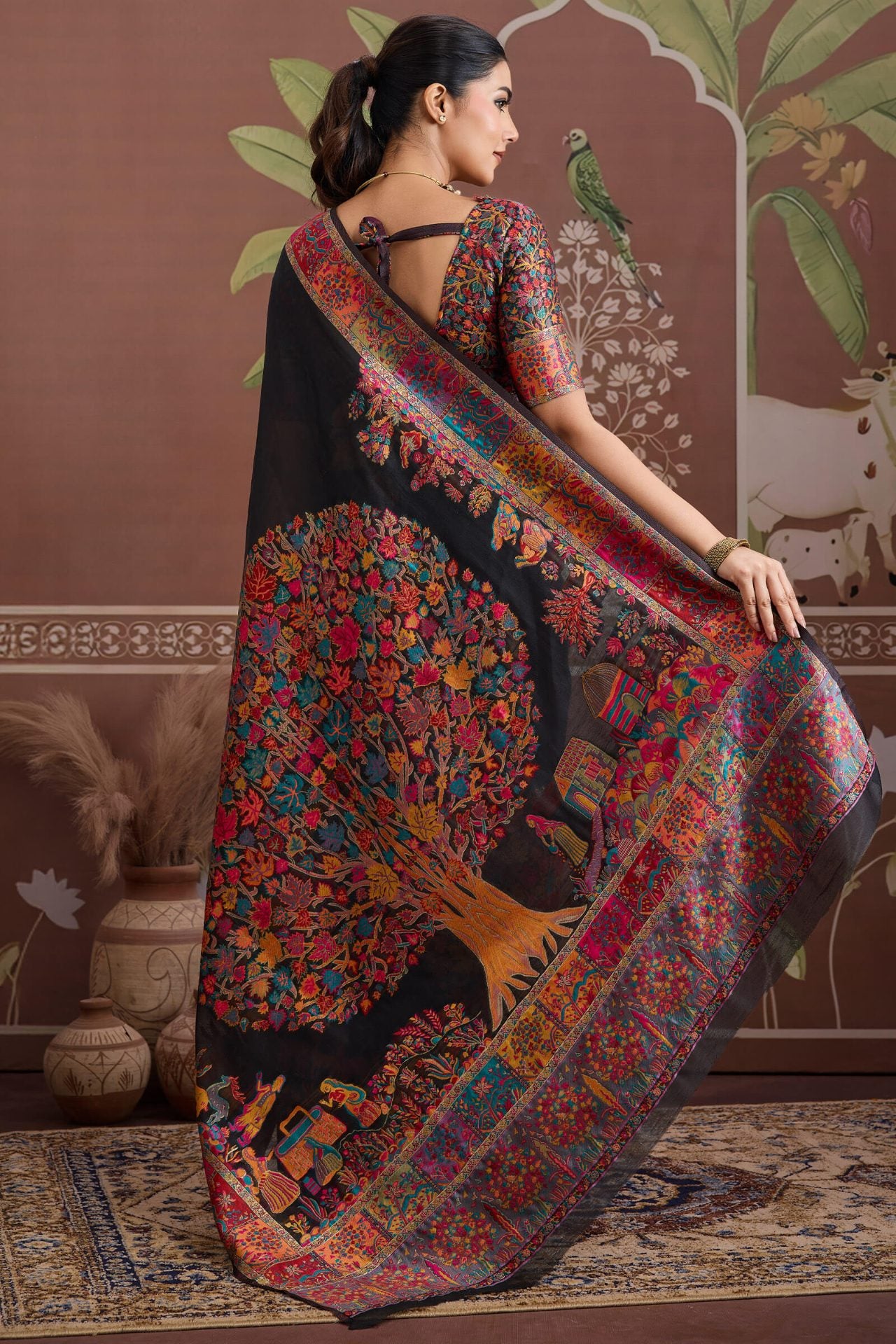 Designer Black Pashmina saree With Enticing Blouse Piece