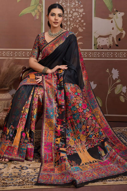 Designer Black Pashmina saree With Enticing Blouse Piece