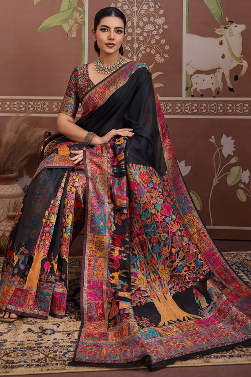 Load image into Gallery viewer, Designer Black Pashmina saree With Enticing Blouse Piece

