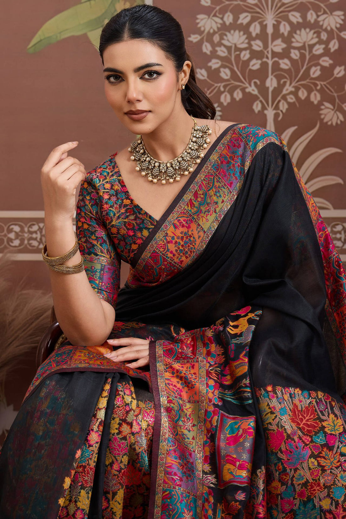 Designer Black Pashmina saree With Enticing Blouse Piece