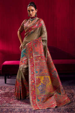 Ineffable Grey Pashmina saree With Evanescent Blouse Piece