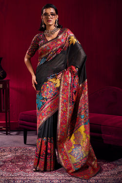 Refreshing Black Pashmina saree With Beleaguer Blouse Piece
