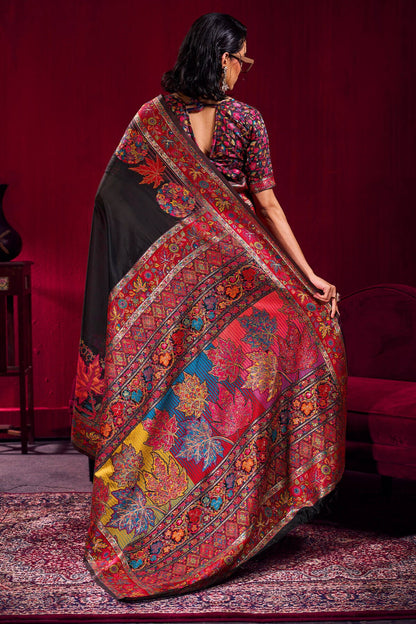 Refreshing Black Pashmina saree With Beleaguer Blouse Piece