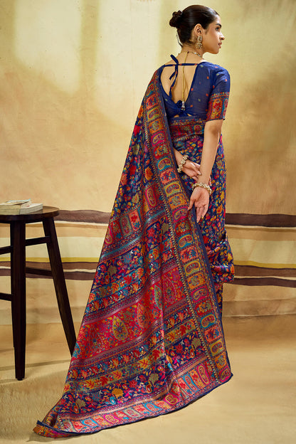 Propinquity Navy Blue Pashmina Saree With Ephemeral Blouse Piece