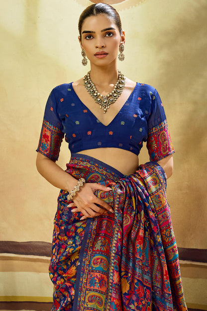 Propinquity Navy Blue Pashmina Saree With Ephemeral Blouse Piece